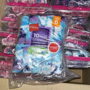 Hanes Girls’ Tagless Bikinis – LOT 69 - 240 pcs – 24 packs (10 ea) – Sz 6 - NEW
